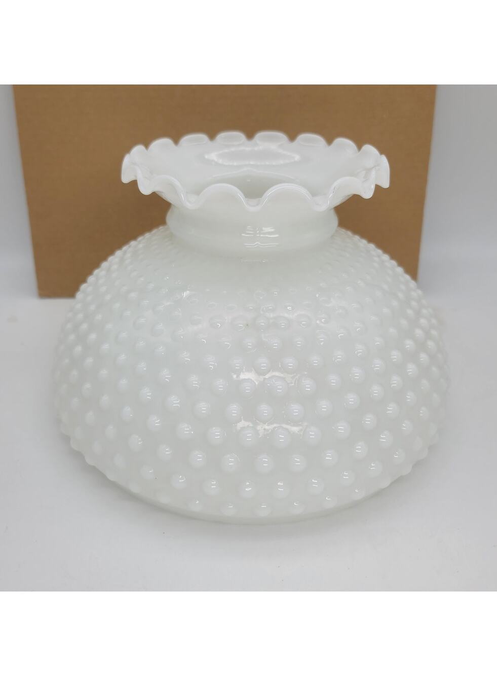 Vintage Antique White 10" Glass Hobnail Lampshade w/Crimp Ruffled Flared Top
